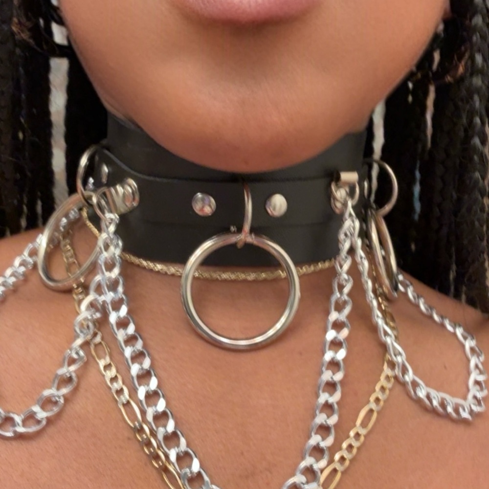 Black Choker with Silver and Gold Chains